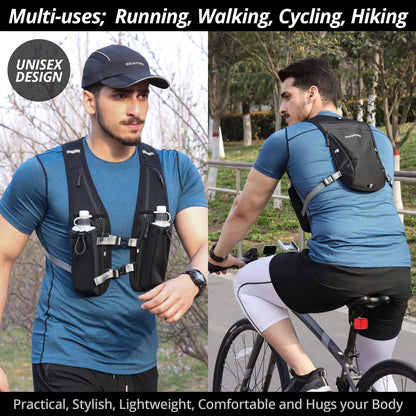 Running Hydration Vest for Women and Men. Reflective, 8 Pocket, Quick Dry, Water-Resistant, Breathable, Adjustable Backpack for Runs, Hiking, Cycling, Trails, Marathons