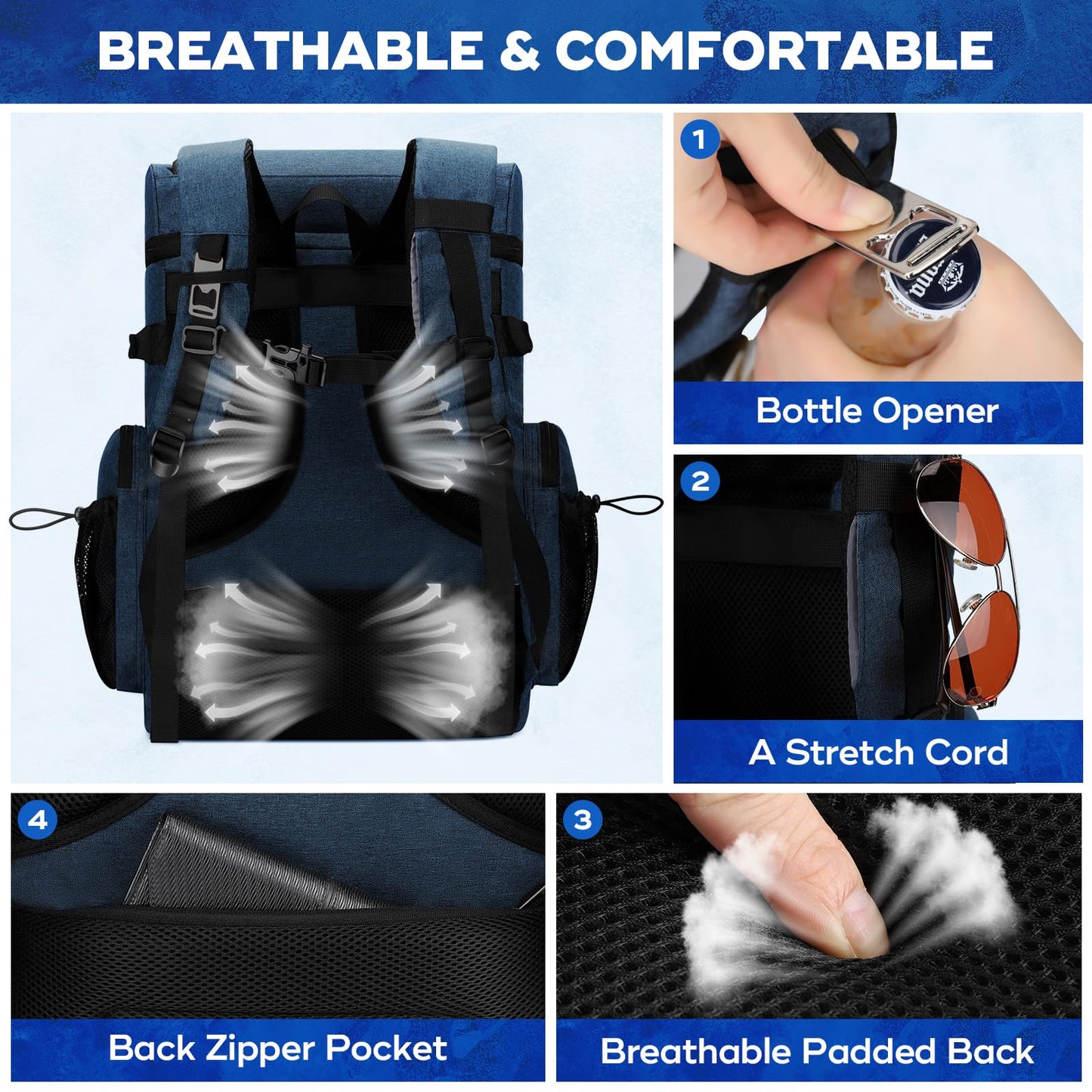 Maelstrom Backpack Cooler,Soft Lightweight Leakproof Cooler Backpack,35 Can Insulated Cooler Bag,Keeps 35 Cans Hot/Cold for Up to 16 Hours,Waterproof Lunch Backpack for Men Women-Blue