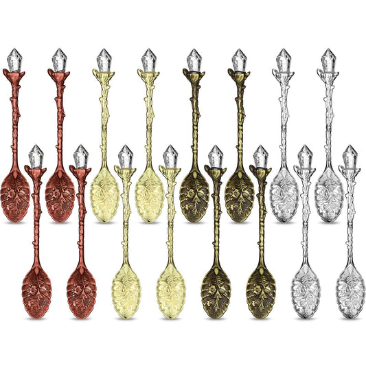 Honoson Retro Crystal Spoon Crystal Alloy Witch Tea Coffee Vintage Carved Spoon Dessert Decorative for Cafe Tableware Coffee Bar(16 Pieces)