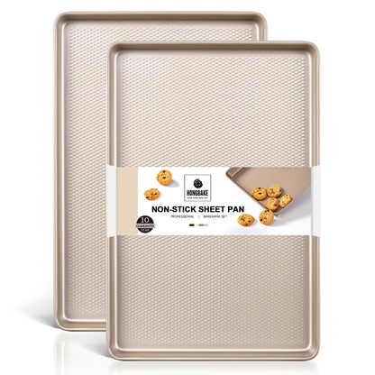 HONGBAKE 2 Pack Half Sheet Baking Pans,Non Stick Baking Sheet for Oven, 57% Thicker Carbon Steel Cookie Sheets for baking, 17.5" x 12" Cookie Trays