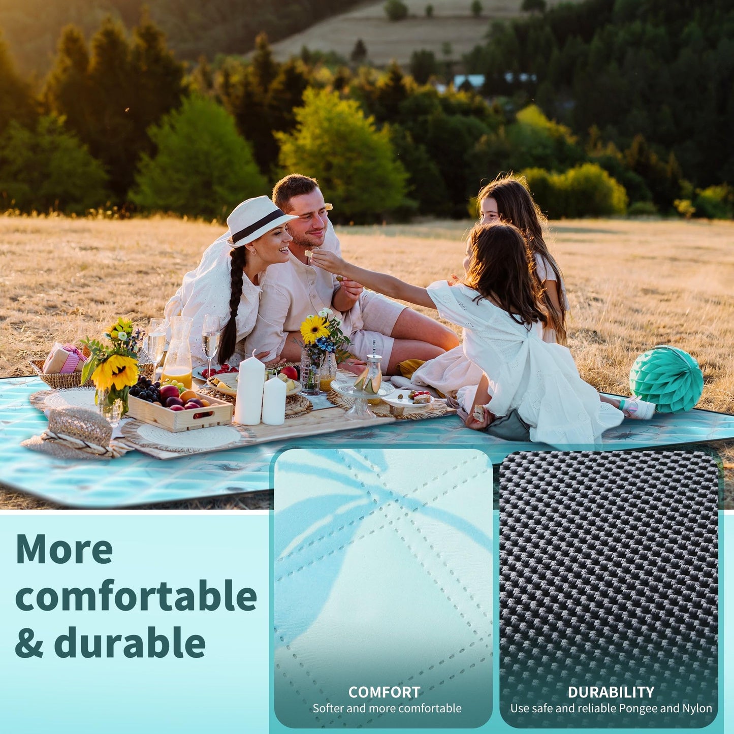 ANJ Outdoors (2025 Upgrade) Extra Large Waterproof Picnic Blankets | Foldable Sandproof Beach Blanket N Outdoor Blanket | 5-Layer Machine Washable Soft Picnic Mat for Camping, Grass, Park N Stadium