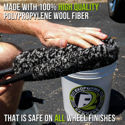 ExoForma Bendable Brush Set - Unique Adjustable 2-Piece Wheel Brush Set Cleans Behind Wheels - Tough Yet Gentle Wool Fiber + No-Scratch Rubber Tip Safe for All Wheel Types - Comfy Ergonomic Grip