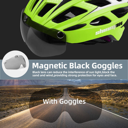 Shinmax Bike Helmet, CPSC/CPC Certificated Bicycle Helmet with Detachable Magnetic Goggles&Led Back Light&Portable Backpack Cycling Helmet Adjustable Mountain Bike Helmet for Adult Men Women SM-T69