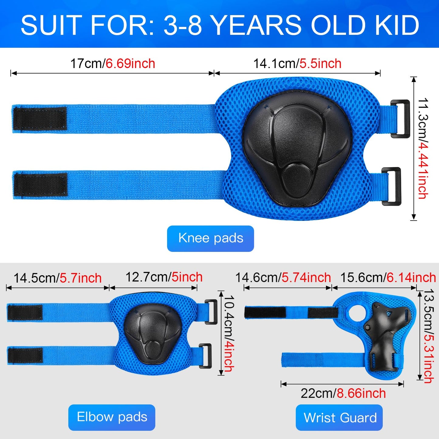 Kids Protective Gear Set Wemfg Knee Pads for Kids 3-8 Years Toddler Knee and Elbow Pads with Wrist Guards 3 in 1 for Skating Cycling Bike Rollerblading Scooter(Blue)