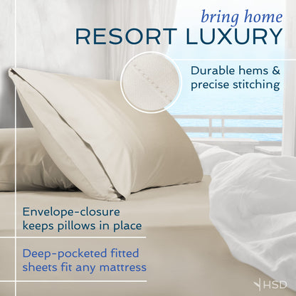 Hotel Sheets Direct 4 Piece Bed Sheet Set Queen Size, 100% Viscose Derived from Bamboo Sheets Set with 2 Pillowcases, Cooling & Breathable Luxury Bedding, Moisture-Wicking & Silky Soft Texture, White
