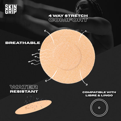 Skin Grip Freestyle Libre 2 Sensor Covers & Lingo CGM – Waterproof and Sweatproof Adhesive for 10-15 Days, Pre-Cut Medical Tape, Continuous Glucose Monitor Patch – 20 Pack, Tan