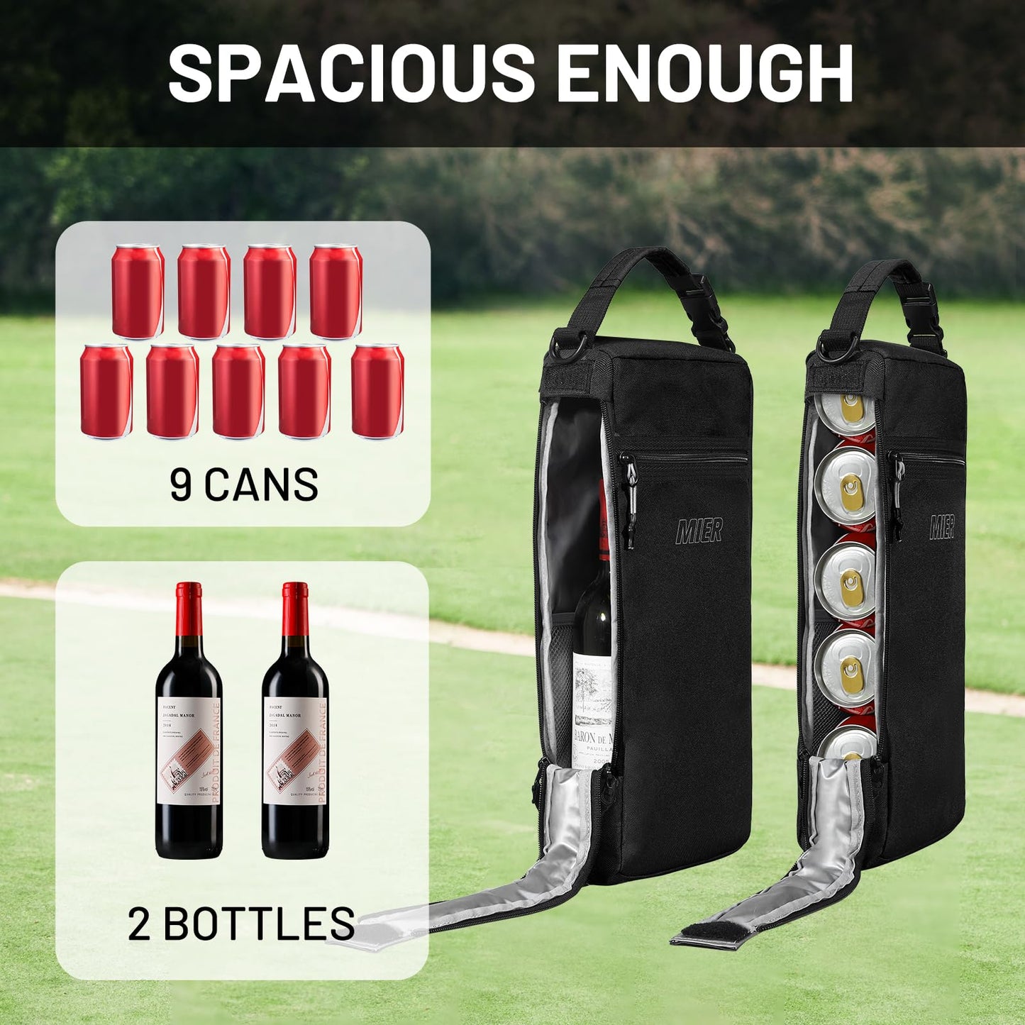 MIER Golf Cooler Bag Insulated Soft Cooler Bag Golf Accessories for Men 9 Cans Portable Beer Cooler Sleeve for Picnic Beach Outdoor Activities, Black
