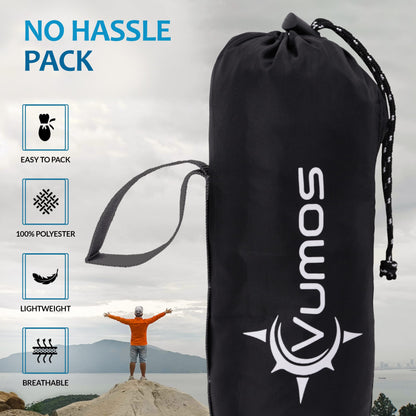 Vumos Sleeping Bag Liner and Camping Sheet - Silk Like Material for Travel - Has Full Length Zipper - Black