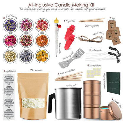 Hearth & Harbor Organic Soy Candle Making Kit for Adults, DIY Crafts, Complete Candle Making Supplies Include Natural Soy Wax, Tins, Dried Flowers, Wicks & More – Gift Idea, Perfect Home Decor – 2 Lbs