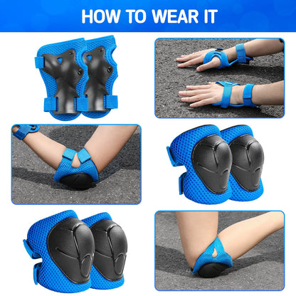Kids Protective Gear Set Wemfg Knee Pads for Kids 3-8 Years Toddler Knee and Elbow Pads with Wrist Guards 3 in 1 for Skating Cycling Bike Rollerblading Scooter(Blue)