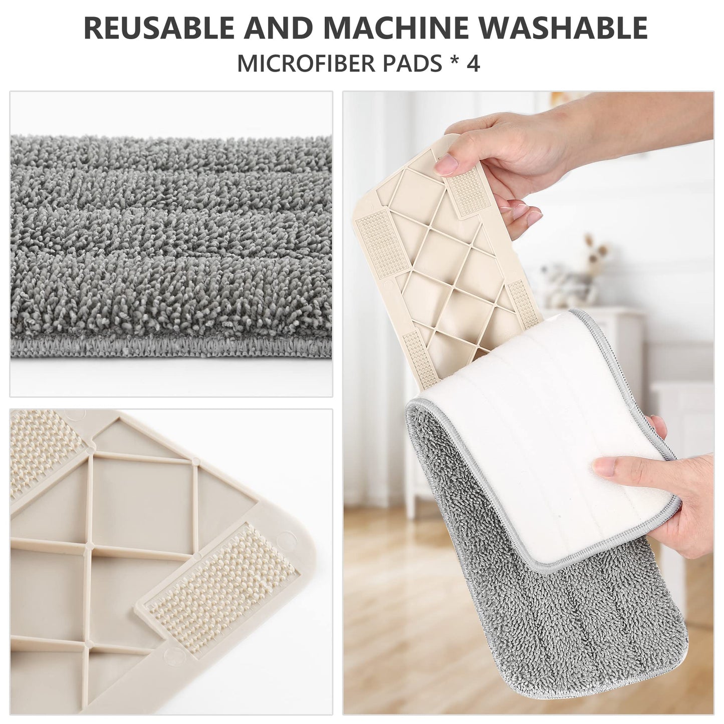 HOMTOYOU Spray Mop for Floor Cleaning: Wet Mop with 4 Washable Microfiber Pads and 2 Refillable Bottles for Hardwood Laminate Wood Vinyl Ceramic Tiles Home Kitchen