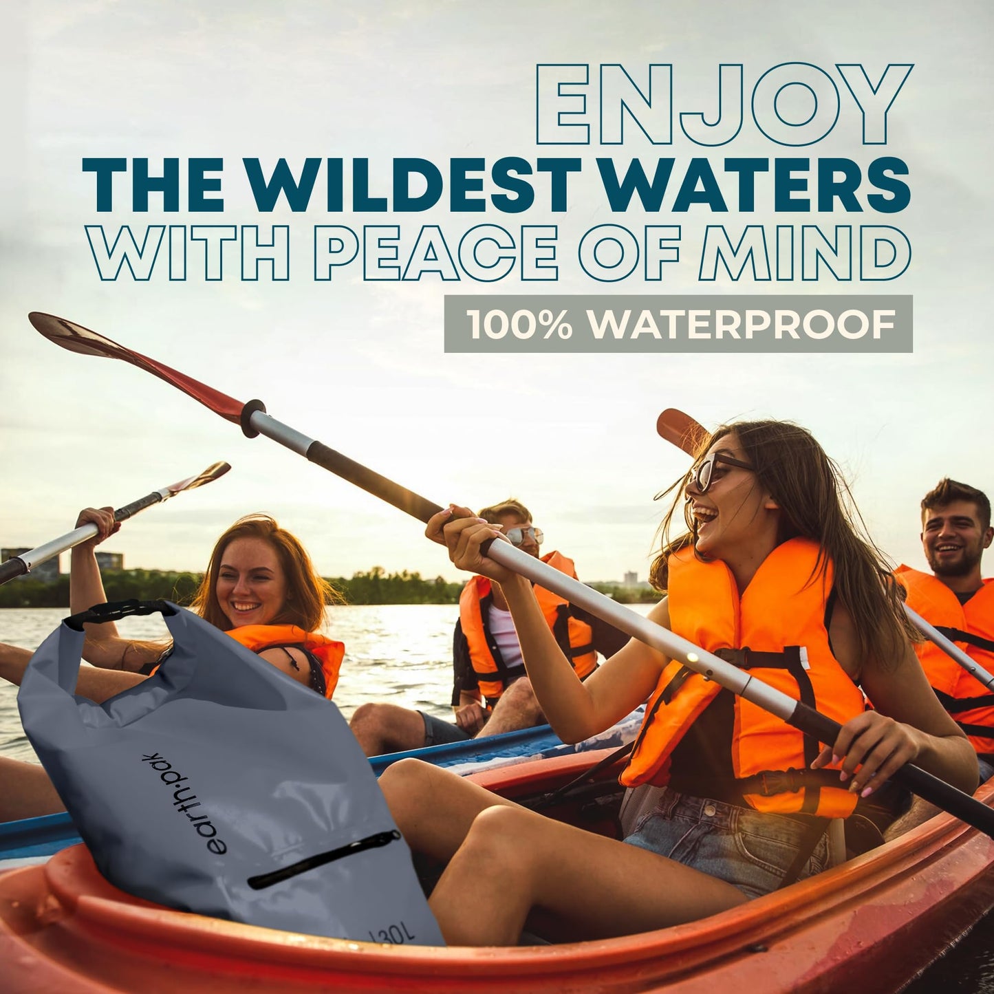 Earth Pak Waterproof Dry Bag with Zippered Pocket - Waterproof Dry Bag Backpack Keeps Gear Dry for Boating, Camping, Fishing, Beach Drybag, Kayak Accessories - Dry Bags Waterproof with Phone Case 30L