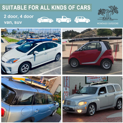 WONITAGO Soft Roof Rack Pads with Single Wrap-Rax Straps for Surfboard, SUP Paddleboard, Snowboard, 28 inch (Pair) Black