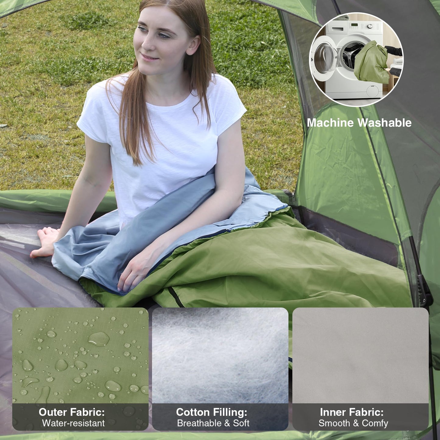REDCAMP Ultra Lightweight Sleeping Bag for Backpacking, Comfort for Adults Warm Weather, with Compression Sack Green (75"x 32.5")