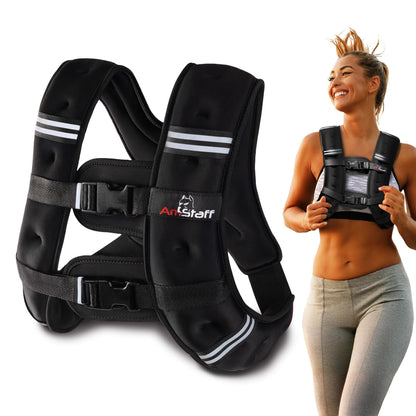 AmStaff Fitness Weighted Vest - Weight Vest for Running, Strength Training & Muscle Building, Features Reflective Stripe for Safe Outdoor Workouts (12lbs, Black)