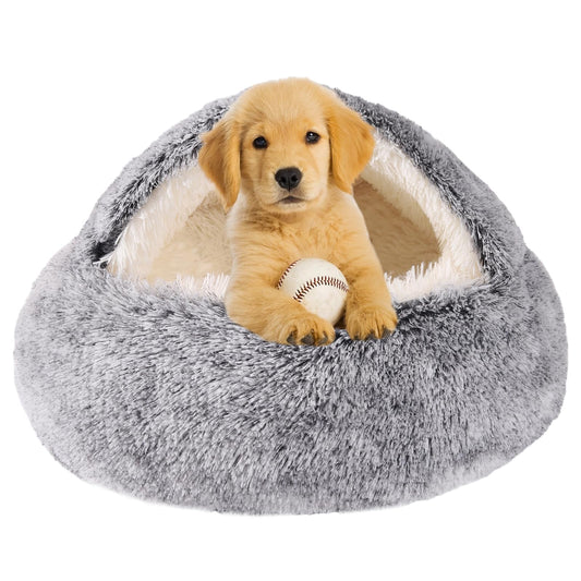 Hooded Dog Bed for Small Dogs, Nest Dog Beds, Washable Cute Cat Cave Bed, Cozy Nook Pet Bed for Dogs or Cats, Anti-Slip Puppy Bed Fits up to 22 lbs Pets(Grey, 20" x 20")