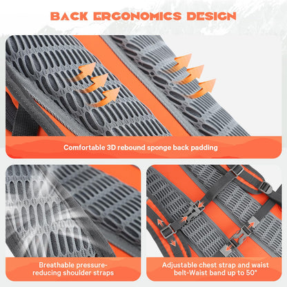 Maelstrom Hydration Hiking Backpack with 2L/3L Water Bladder, High Flow Bite Valve Camping Daypack Lightweight (2.Orange, 2L Bladder)