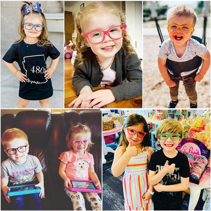 SUNOVELTIES 12 Pack Kids NO LENS Ultralight Square Costume Frame Glasses Neon Color Party Favors for Boys Girls Daily Outfit Accessories