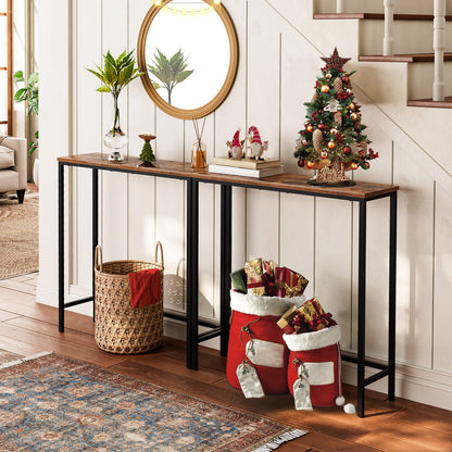 HOOBRO Narrow Console Table, 29.5" Small Entryway Table, Thin Sofa Table, Side Table, Display Table, for Hallway, Bedroom, Living Room, Foyer, Rustic Brown and Black BF75XG01