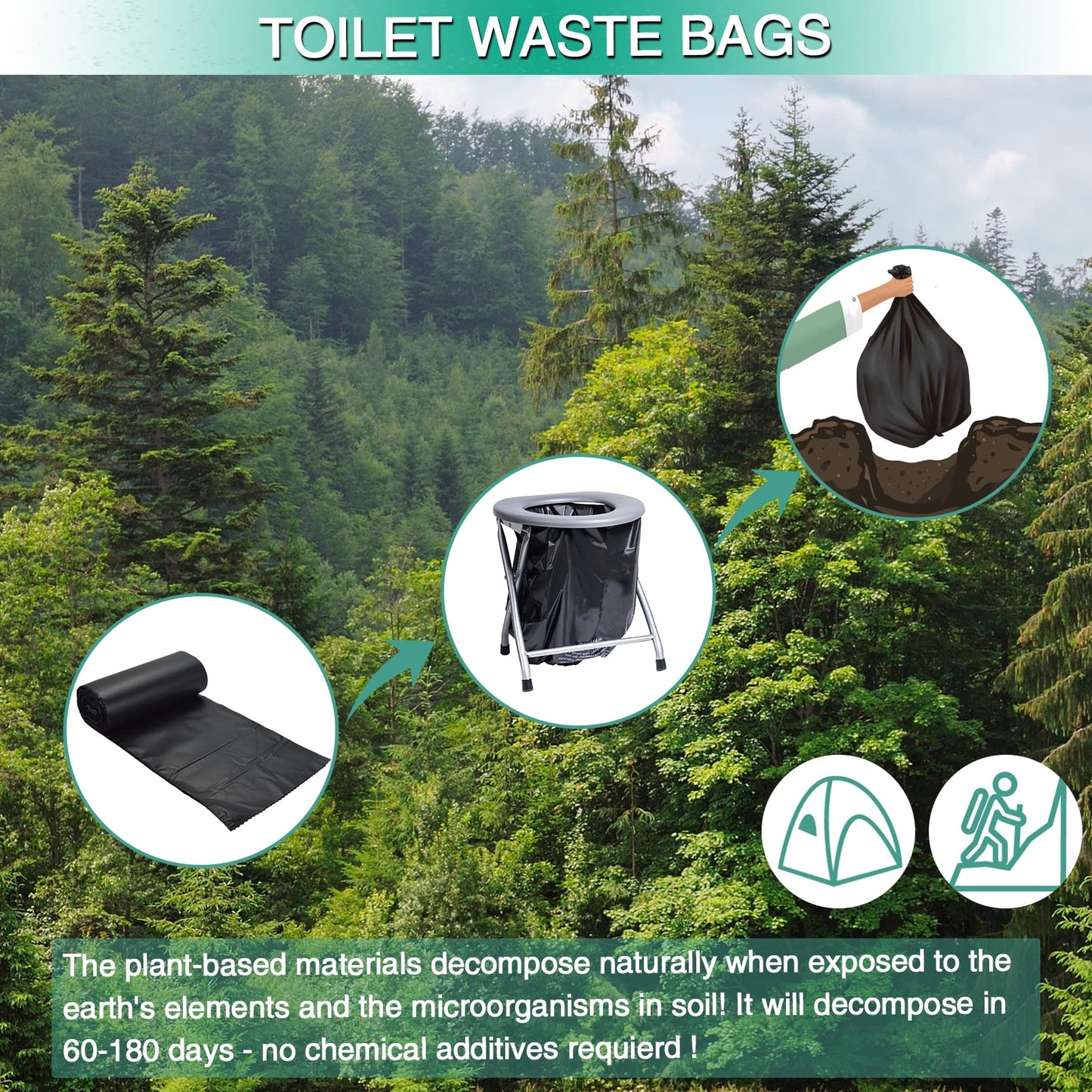 Sailortenx 80/60/20 Portable Camping Toilet Bags 100% Compostable 8 Gallon Use with 5 Gallon Bucket Toilet, Camp Toilet Waste Bags, Disposable Biodegradable Poop Bags for Outdoor Camping