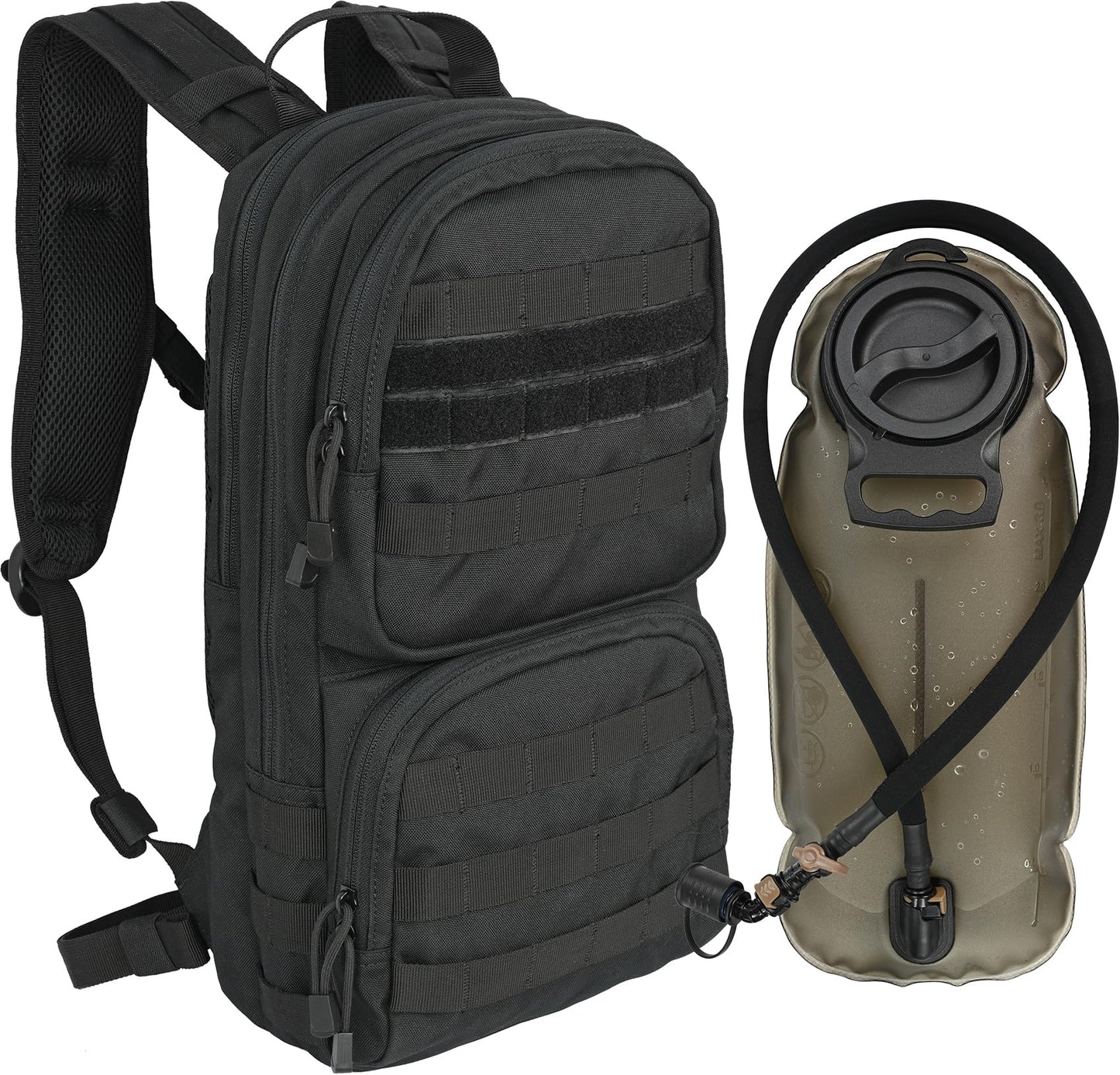 MARCHWAY Tactical Molle Hydration Pack with 3L TPU Water Bladder, Military Backpack with Multi Compartment for Cycling, Hiking, Running, Backpacking (Black)