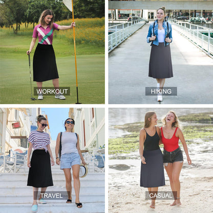 ANIVIVO Women's Midi Length Skorts Skirts with Pockets Modest Skirts 28" Long Knee Length Athletic Skorts(Black XL)