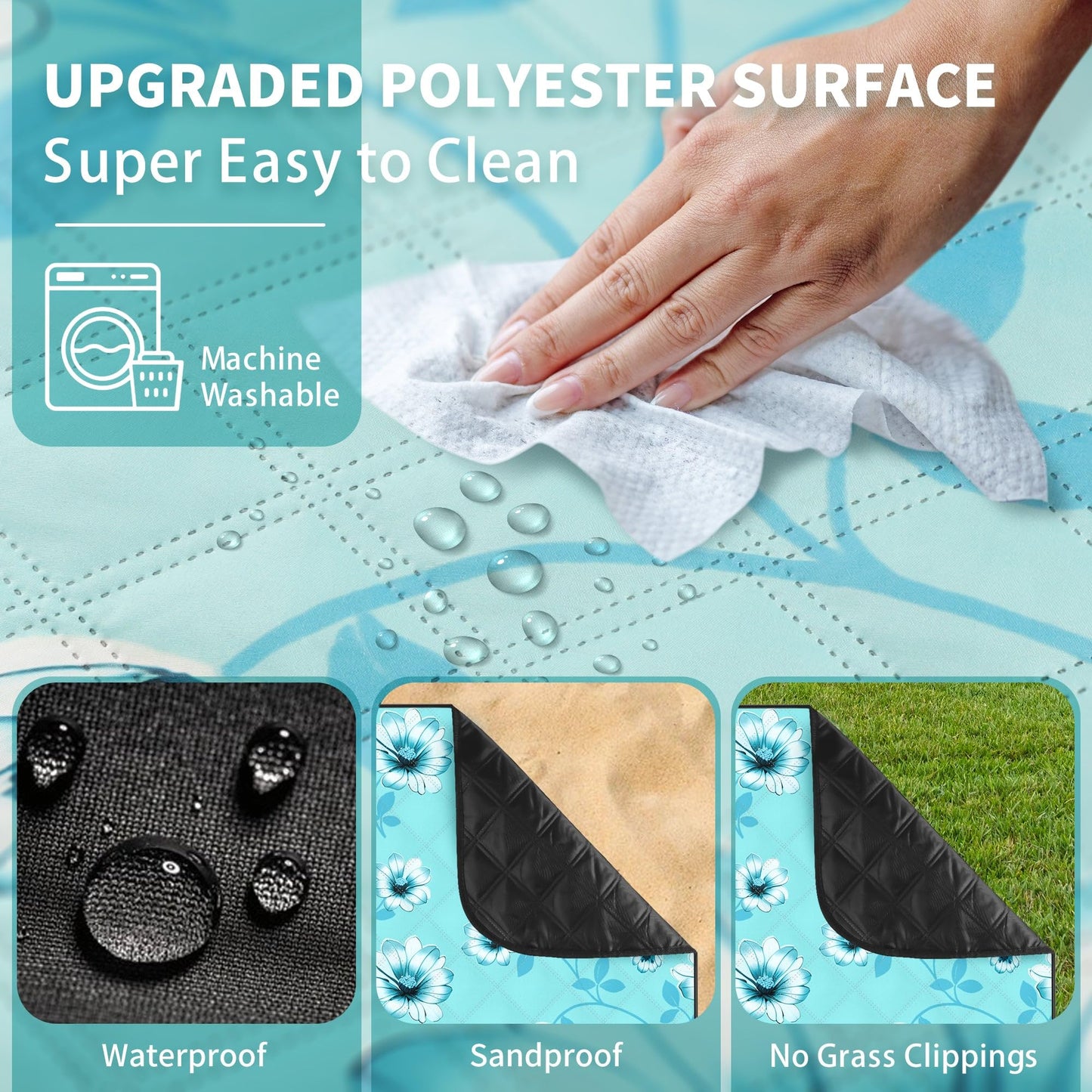 ANJ Outdoors (2025 Upgrade) Extra Large Waterproof Picnic Blankets | Foldable Sandproof Beach Blanket N Outdoor Blanket | 5-Layer Machine Washable Soft Picnic Mat for Camping, Grass, Park N Stadium