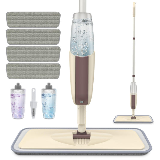 HOMTOYOU Spray Mop for Floor Cleaning: Wet Mop with 4 Washable Microfiber Pads and 2 Refillable Bottles for Hardwood Laminate Wood Vinyl Ceramic Tiles Home Kitchen