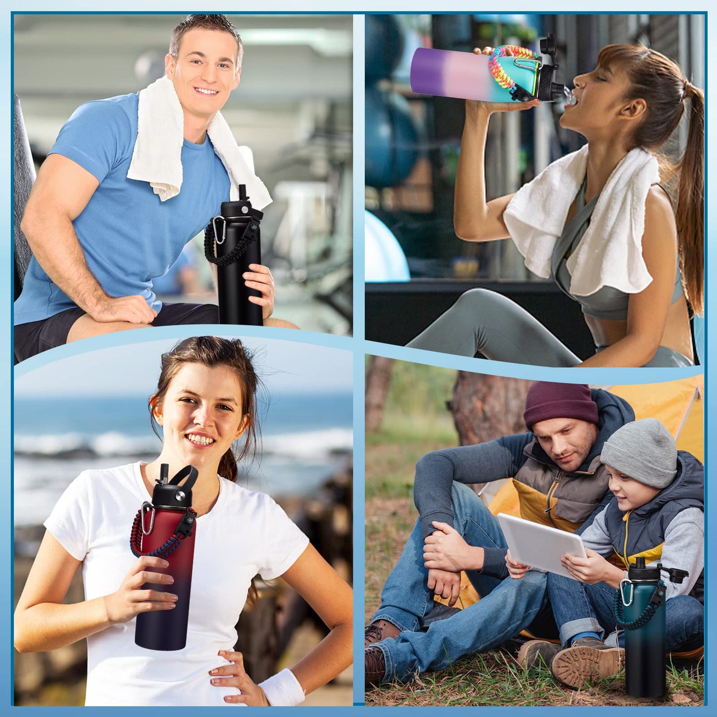 VICKNIY 40 OZ Insulated Water Bottles with Straw Lid, Stainless Steel Water Bottle for Men Women, Wide Mouth Water Flask Sports with Shoulder Carrier Bag, Paracord Handle, Straw & Spout Lids