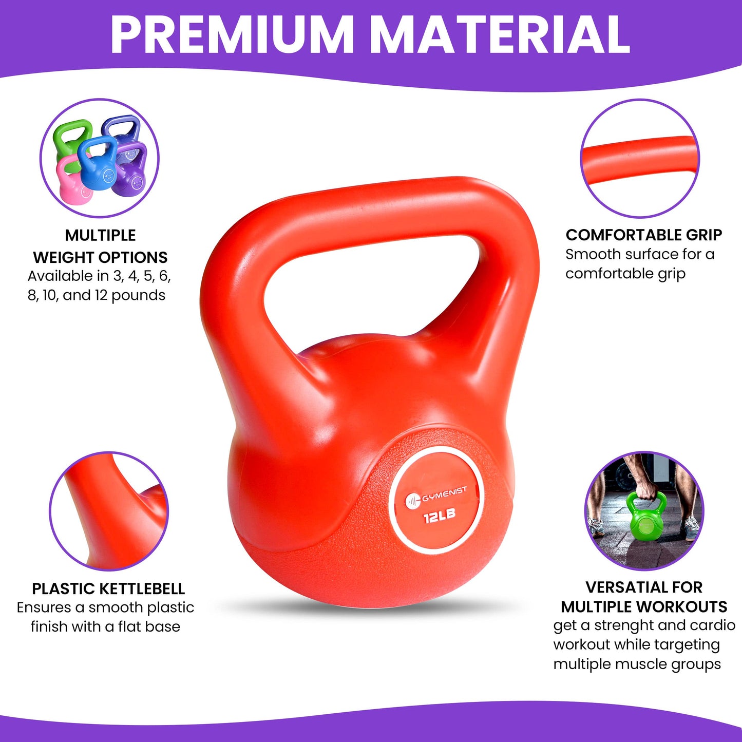 GYMENIST Exercise Kettlebell Fitness Workout Body Equipment Choose Your Weight Size (5 LB)