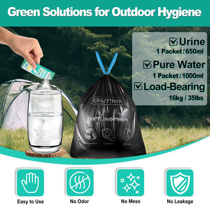 CRAZYTHUR 29PCS Portable Toilet Bags with 25PCS for Poo Powder Set, 8.5 Gallon Camping Toilet Bag Portable Toilets Absorbent Power, Camping Potty Bags for Outdoor Hiking Emergency Toilets