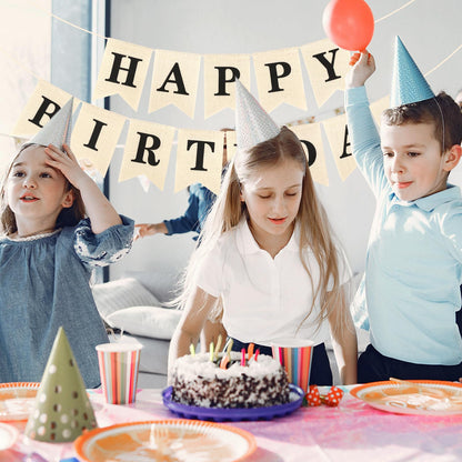 Hooqict Burlap Happy Birthday Banner Sign for Backdrop Black Birthday Decorations for Men Women Kids 1st 2nd 3rd Party Banner Wall Door Garland Bunting Flag