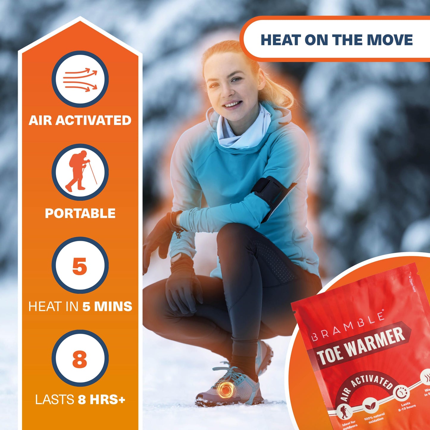 Bramble 80 Adhesive Toe Warmers for Feet (40 Pairs) | Long-Lasting Foot Warmers with Up to 10 Hours of Heat | Heat Pack Disposable Feet Warmers, Foot Warmer for Cold Weather & Outdoor Activities