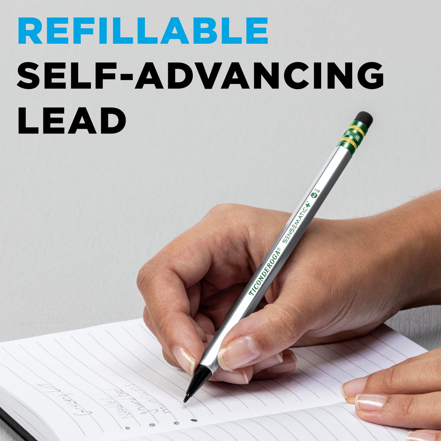 Ticonderoga Sensematic Mechanical Pencil, 0.7mm Lead, Silver, 2 Count