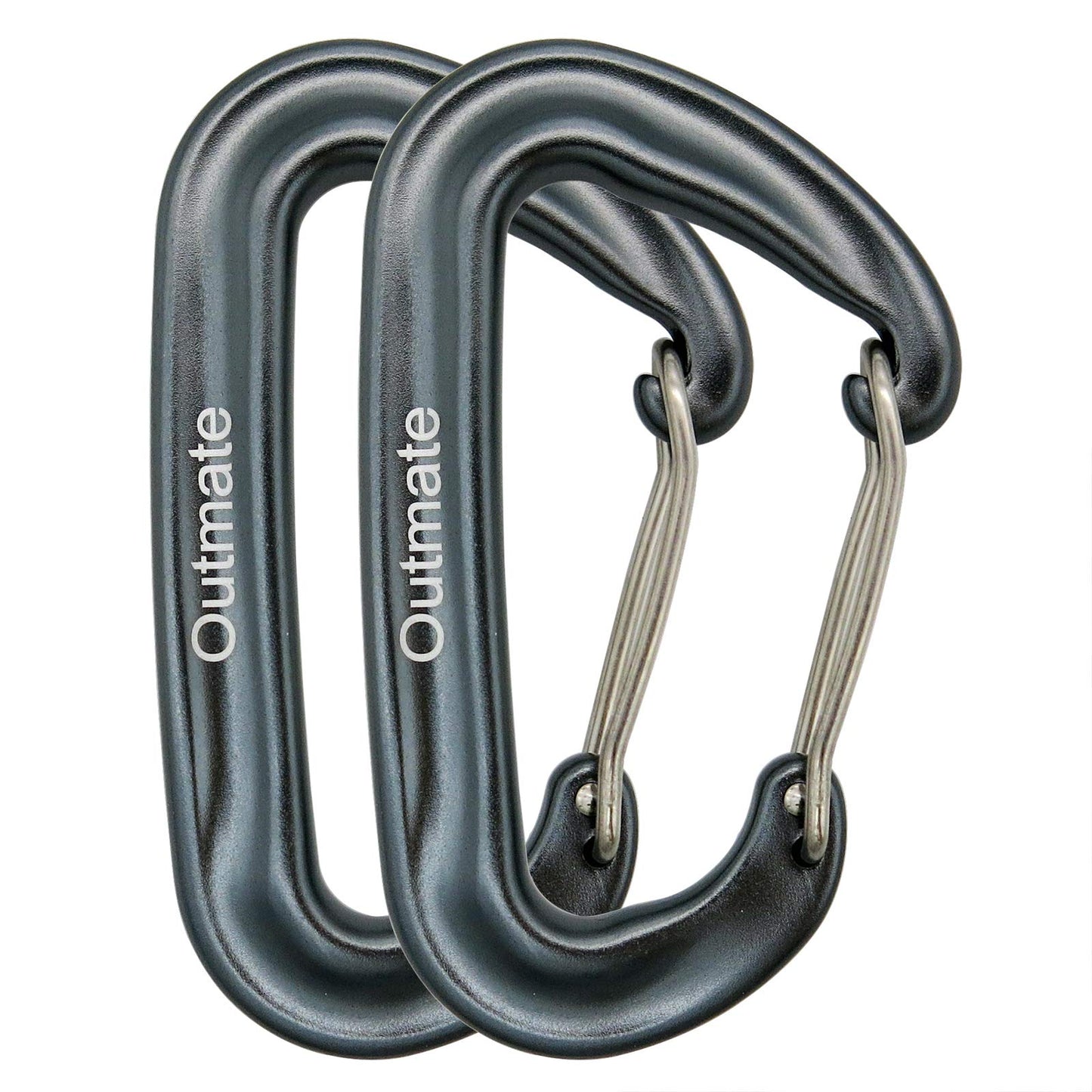 Outmate 12kN 3.2"x2" Heavy-Duty Carabiner Clips - Durable, Lightweight Aluminum Alloy Carabiners for Hiking, Camping, Keychains, Dog Leashes, Hammocks & More(Wire gate,2 Gray)