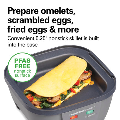 Hamilton Beach 6-in-1 Electric Egg Cooker for Hard Boiled Eggs, Sous Vide Style Egg Bite Maker and Poacher, 5.25” Non-Stick Skillet for Omelets, Scrambling & Frying, Grey (25510)
