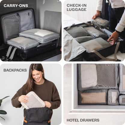 Aerotrunk Compression Packing Cubes for Travel - Luggage Organizer Bags - Double Zipper Packing Cubes for Suitcases (4-Pack, Beige)