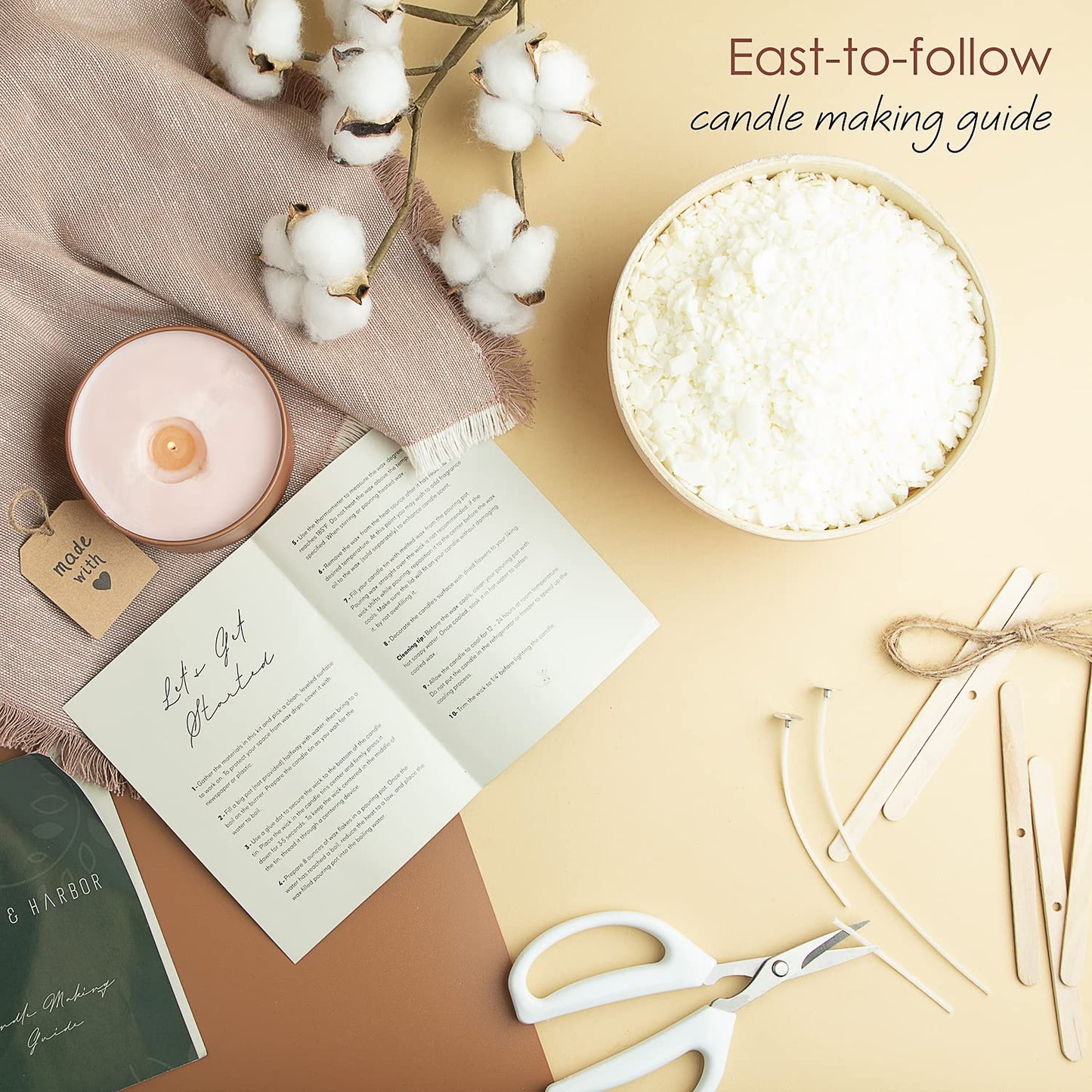 Hearth & Harbor Organic Soy Candle Making Kit for Adults, DIY Crafts, Complete Candle Making Supplies Include Natural Soy Wax, Tins, Dried Flowers, Wicks & More – Gift Idea, Perfect Home Decor – 2 Lbs