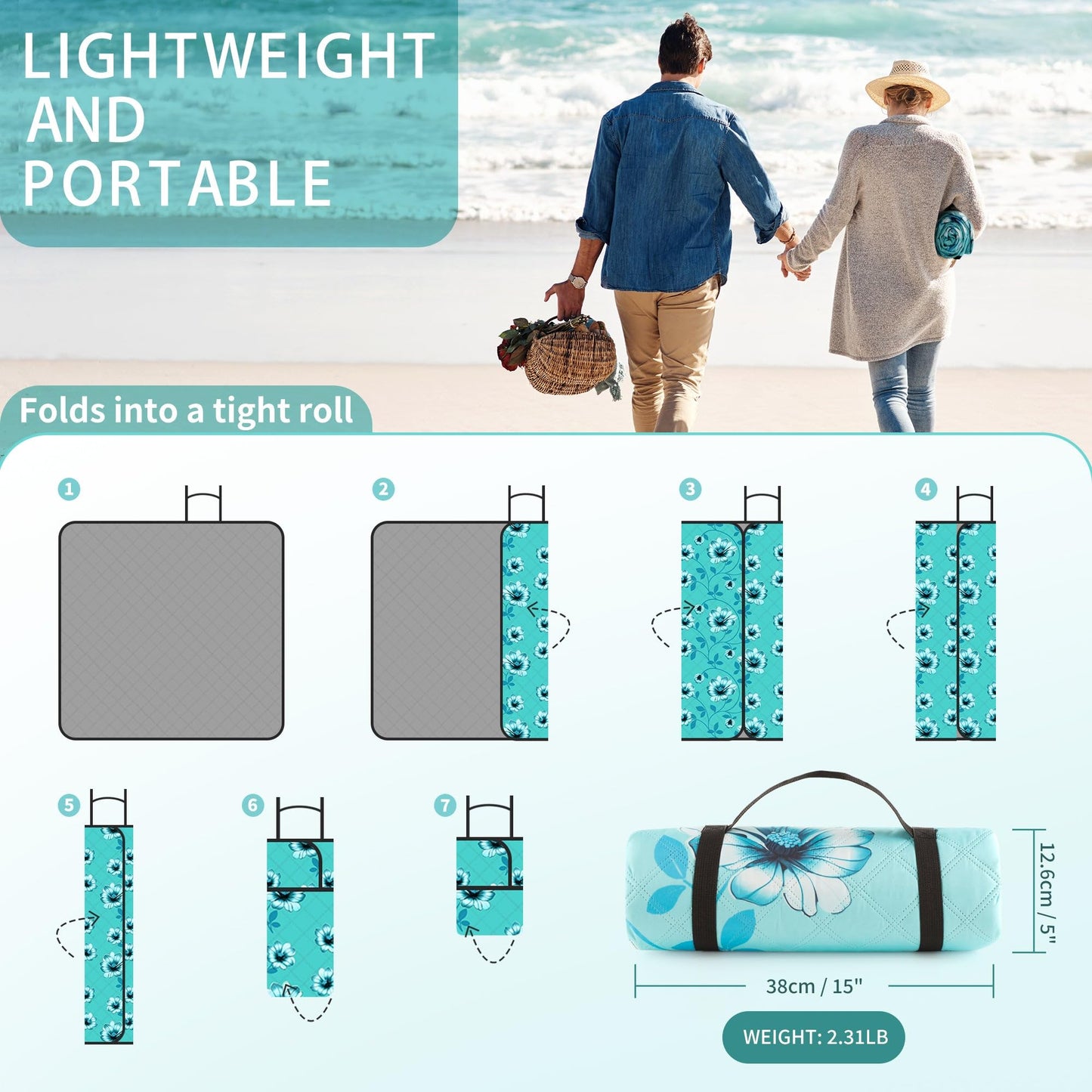 ANJ Outdoors (2025 Upgrade) Extra Large Waterproof Picnic Blankets | Foldable Sandproof Beach Blanket N Outdoor Blanket | 5-Layer Machine Washable Soft Picnic Mat for Camping, Grass, Park N Stadium