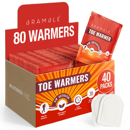 Bramble 80 Adhesive Toe Warmers for Feet (40 Pairs) | Long-Lasting Foot Warmers with Up to 10 Hours of Heat | Heat Pack Disposable Feet Warmers, Foot Warmer for Cold Weather & Outdoor Activities