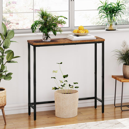 HOOBRO Narrow Console Table, 29.5" Small Entryway Table, Thin Sofa Table, Side Table, Display Table, for Hallway, Bedroom, Living Room, Foyer, Rustic Brown and Black BF75XG01