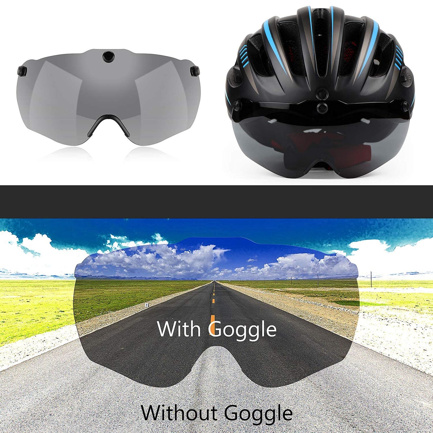 Shinmax Bike Helmet - USB Rechargeable Light & Detachable Magnetic Goggles UV Protective,Bike Helmet Adult Men,Lightweight Adjustable for Adult Men Women Mountain & Road (WT-049)