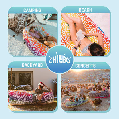 Chillbo Shwaggins Inflatable Couch – Cool Inflatable Chair Easy Setup Perfect for Hiking Gear, Beach Chair and Music Festivals.(Rainbow Swizzle)