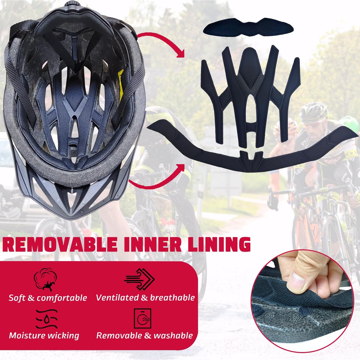 SAEROVIE Adult Bike Helmet, Mountain and Road Bicycle Helmets with Visor, Lightweight Breathable and 56 to 62 cm Adjustable Cycling Riding Helmets for Mens and Womens