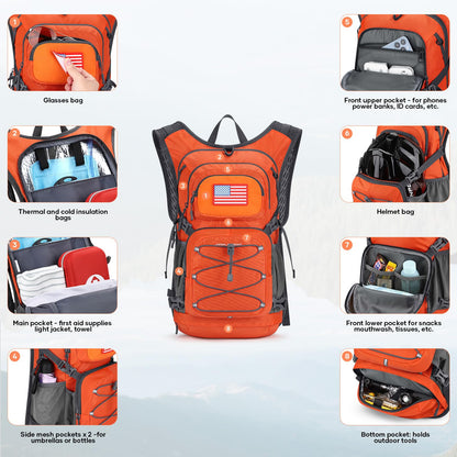 Maelstrom Hydration Hiking Backpack with 2L/3L Water Bladder, High Flow Bite Valve Camping Daypack Lightweight (2.Orange, 2L Bladder)