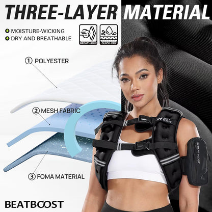 Weighted Vest Woman BeatBoost 25 lb Weight Vest with Ironsand for Walking Strength Training Running Workout Black