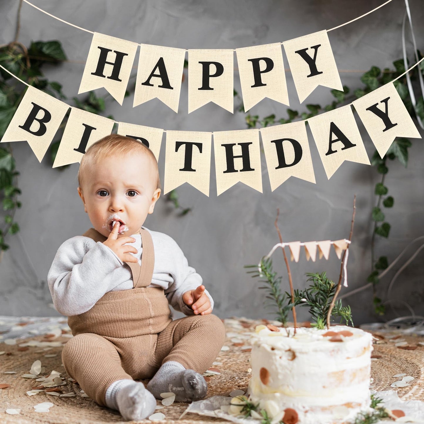 Hooqict Burlap Happy Birthday Banner Sign for Backdrop Black Birthday Decorations for Men Women Kids 1st 2nd 3rd Party Banner Wall Door Garland Bunting Flag