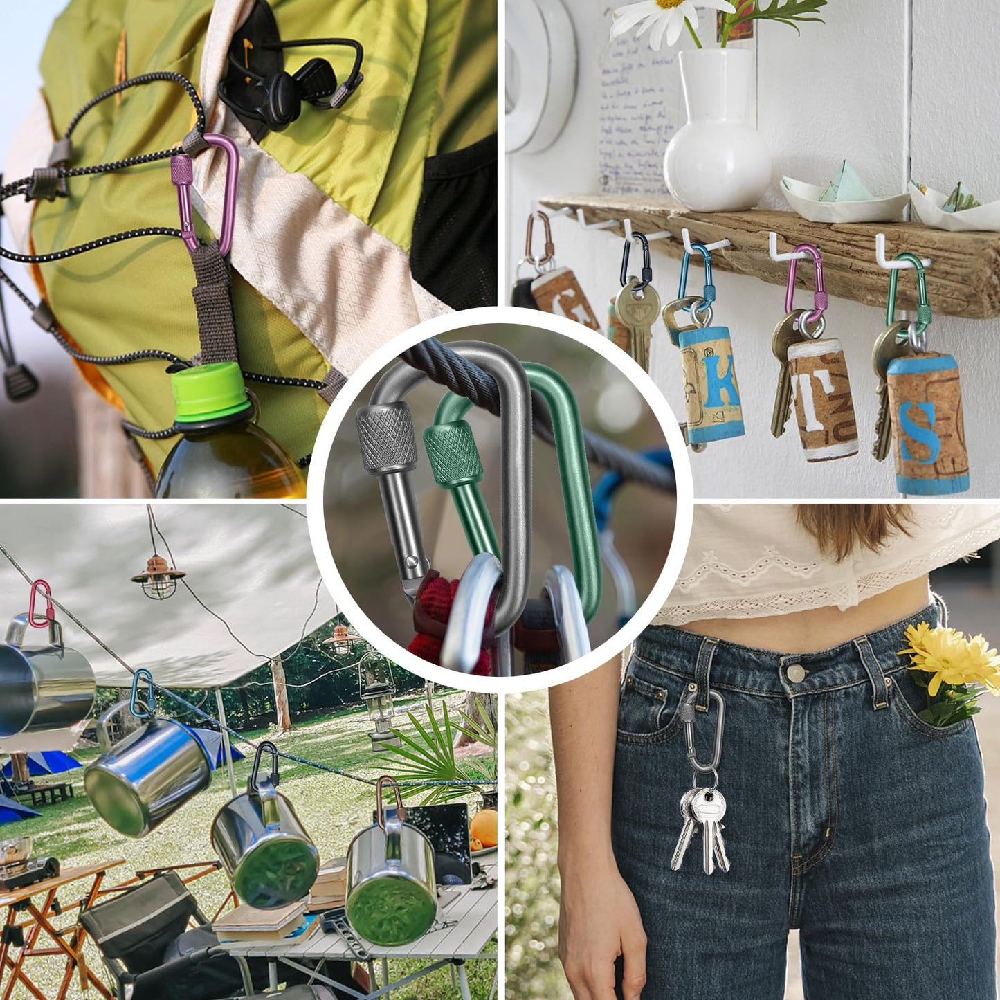 Craebuer 8 Pack Carabiner, 2 inch D-Ring Locking Carabiner Clip, Snap Hook Sport Accessories for Outdoor Camping Hiking