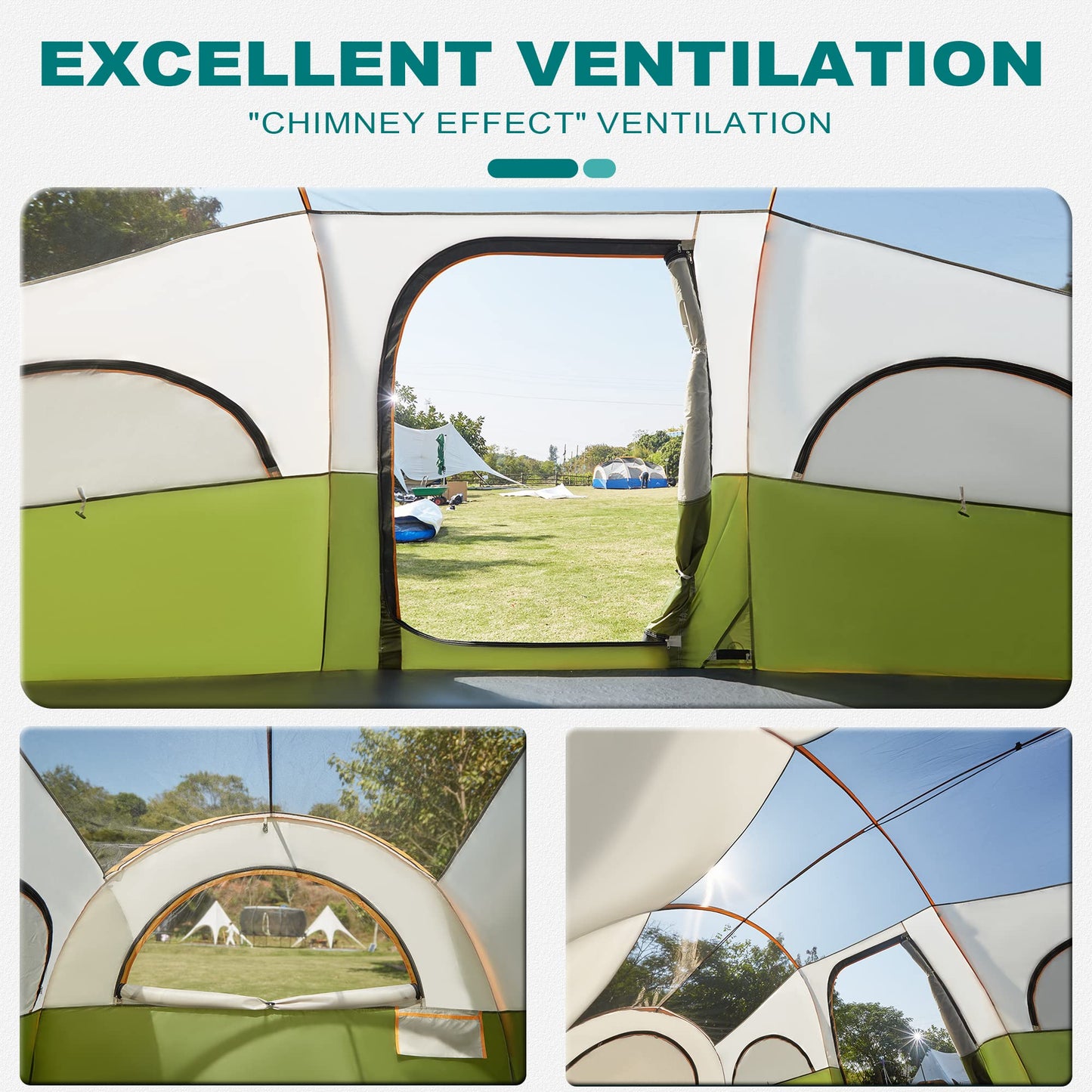 GoHimal 8 Person Tent for Camping, Waterproof Windproof Family Tent with Rainfly, Divided Curtain Design for Privacy Space, Portable with Carry Bag