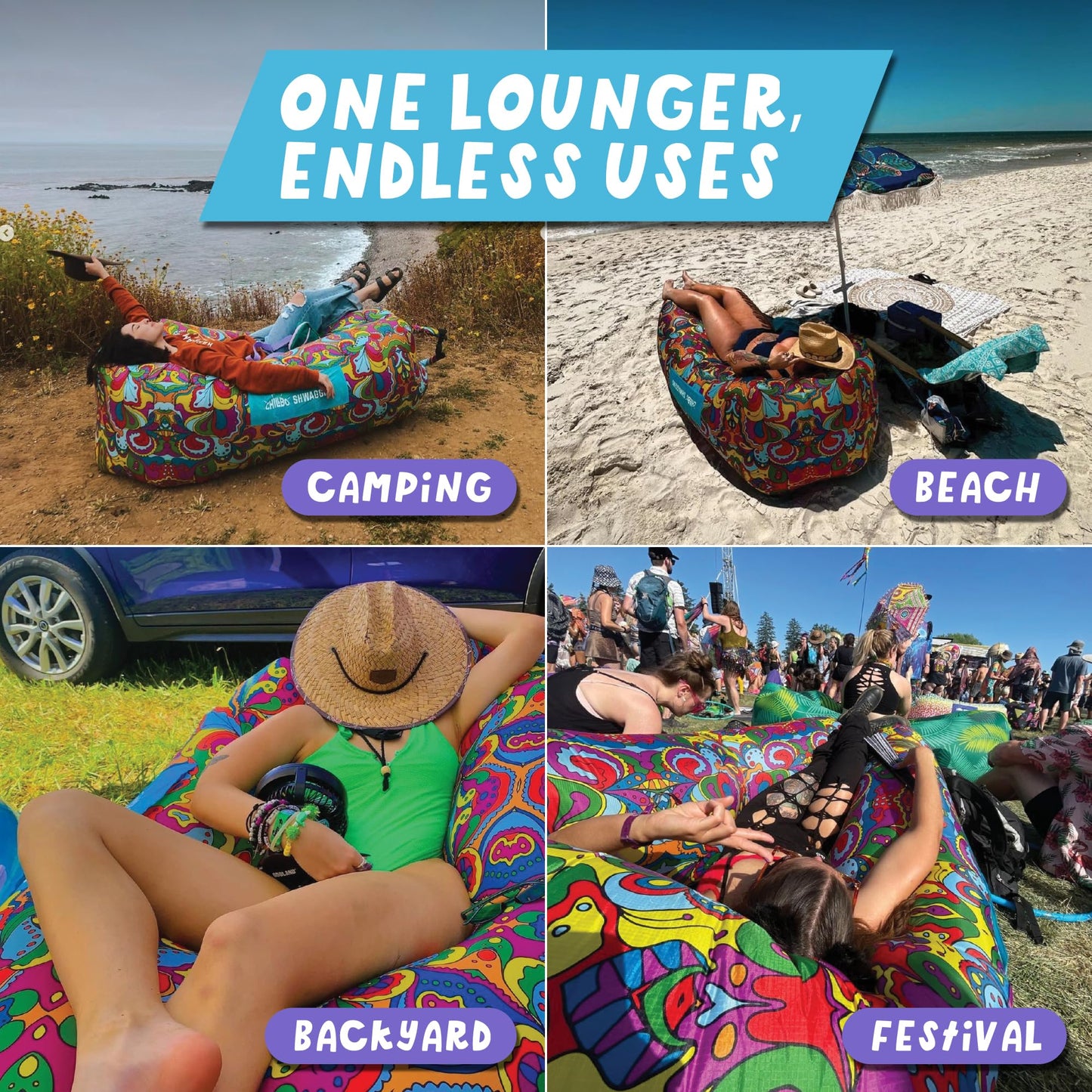 Chillbo Shwaggins Inflatable Couch – Cool Inflatable Lounger Easy Setup is Perfect for Beach Gear, Camping Fun and Festival Accessories.